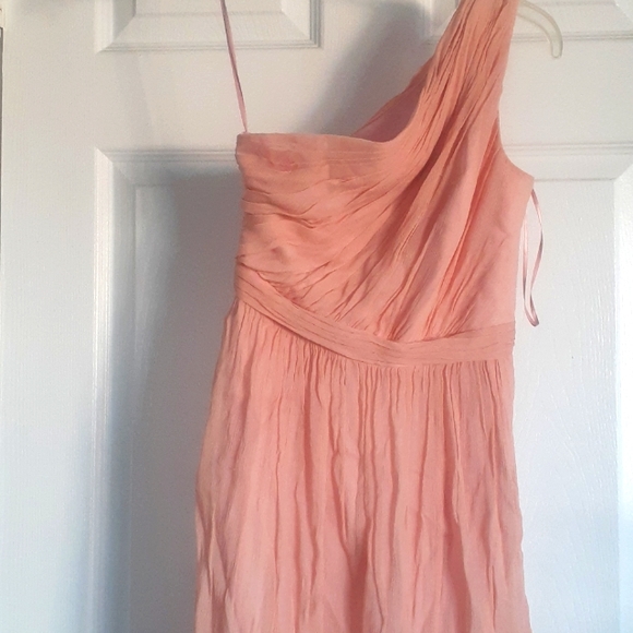J Crew One-Shoulder Cocktail Dress Crinkle Pale peach dress sz 00 - Picture 1 of 7